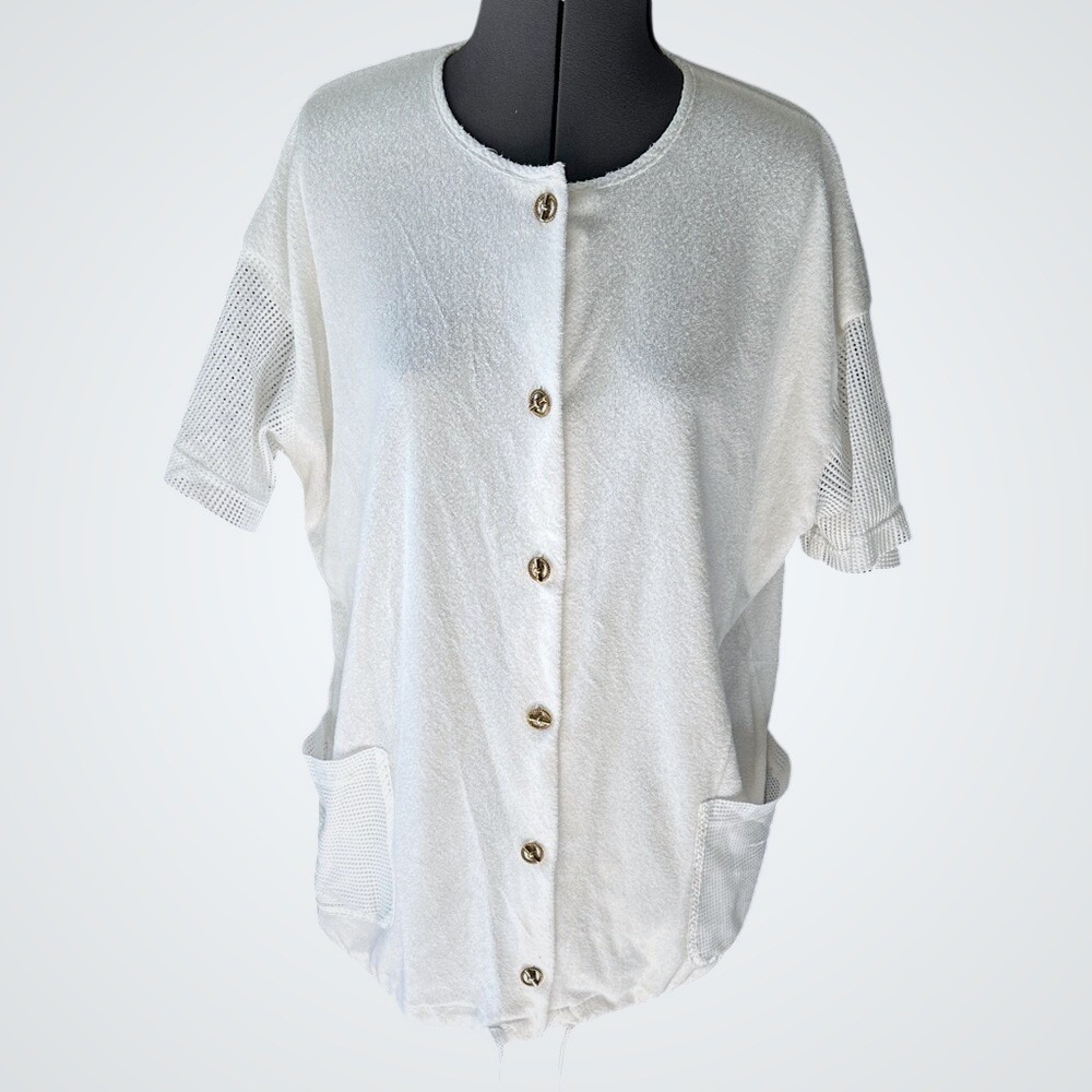 Under‎ The Sun Vintage Terry Cloth Mesh Button Front Top White Medium USA Made